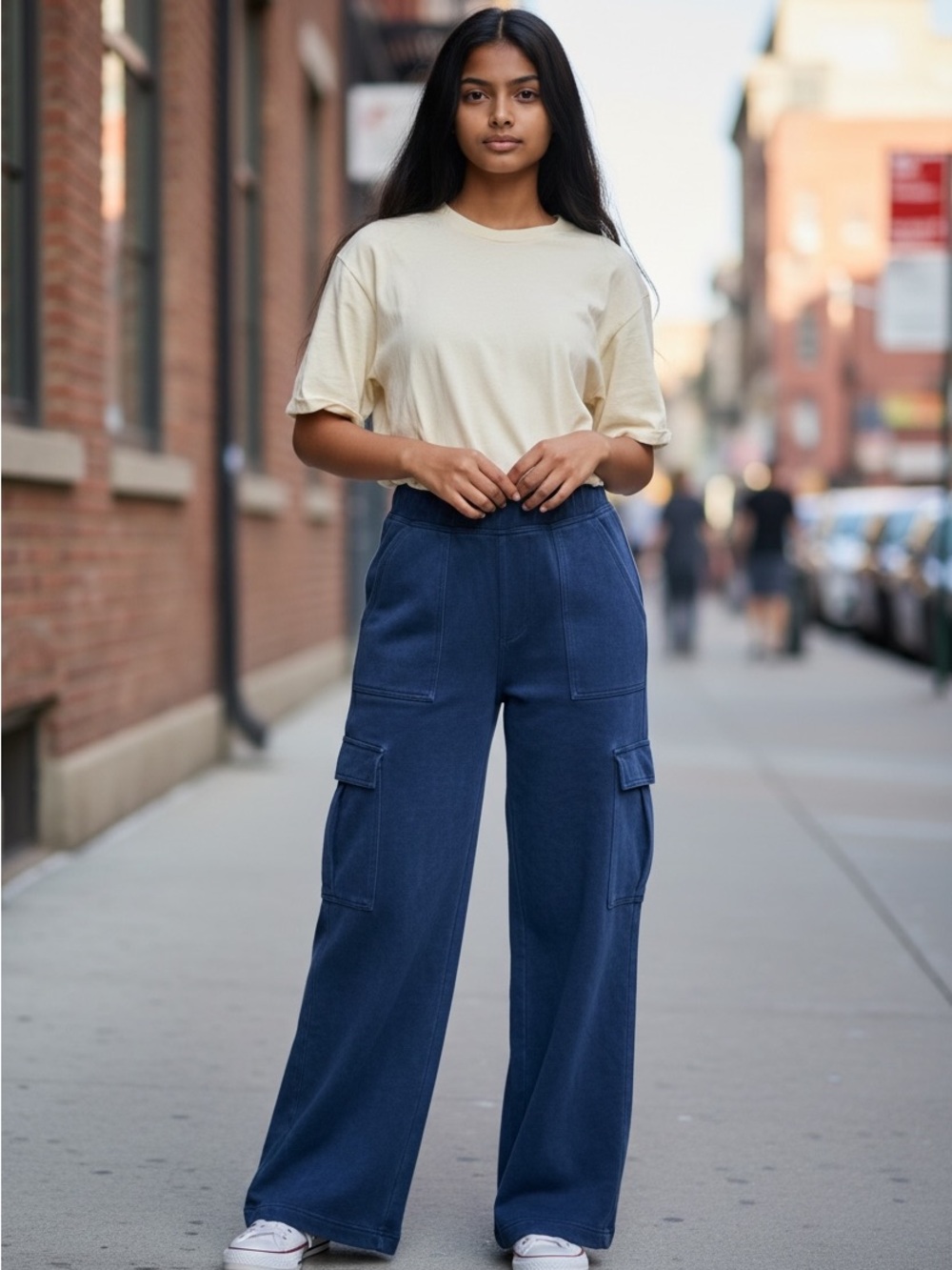 Halara Women’s Size M Regular Dark Wash Wide Leg Cargo Jeans NWT